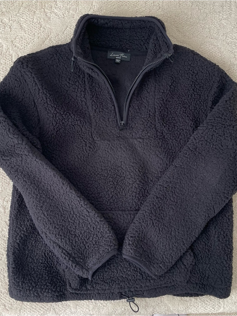 Love Tree Black Sherpa Half-Zip Jacket